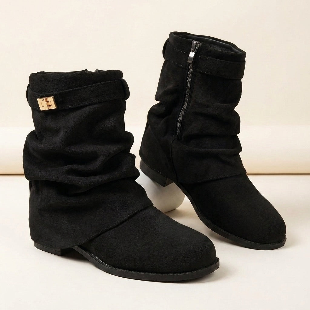 Cecilia Slouchy Suede Boots - Black