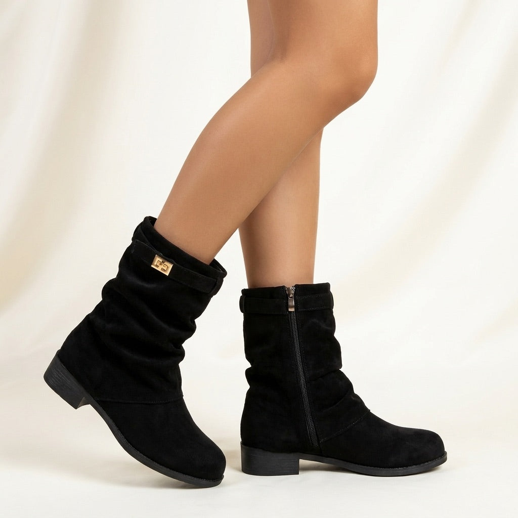 Cecilia Slouchy Suede Boots - Black