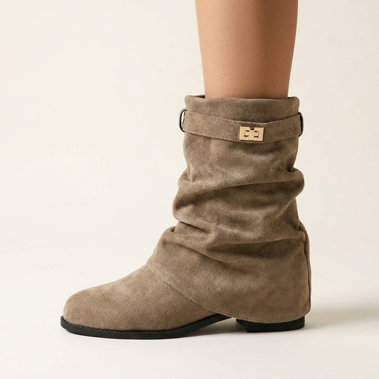 Cecilia Slouchy Suede Boots - Beige