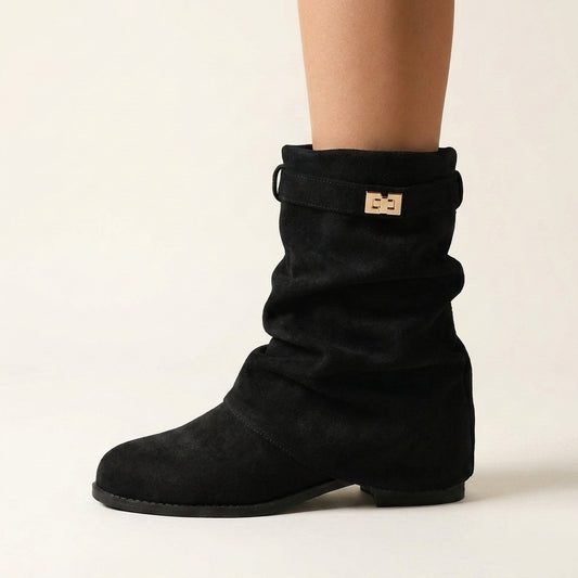 Cecilia Slouchy Suede Boots - Black