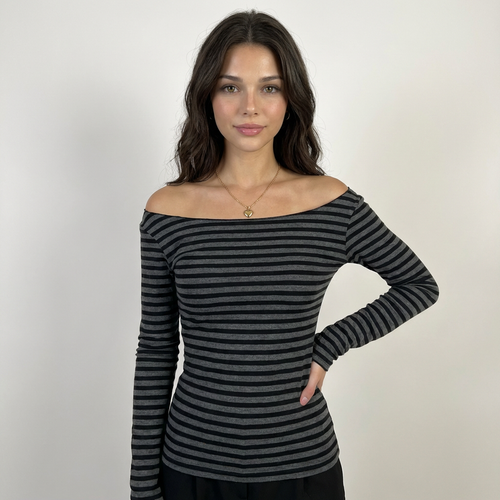 Ariana's striped off shoulder long sleeve