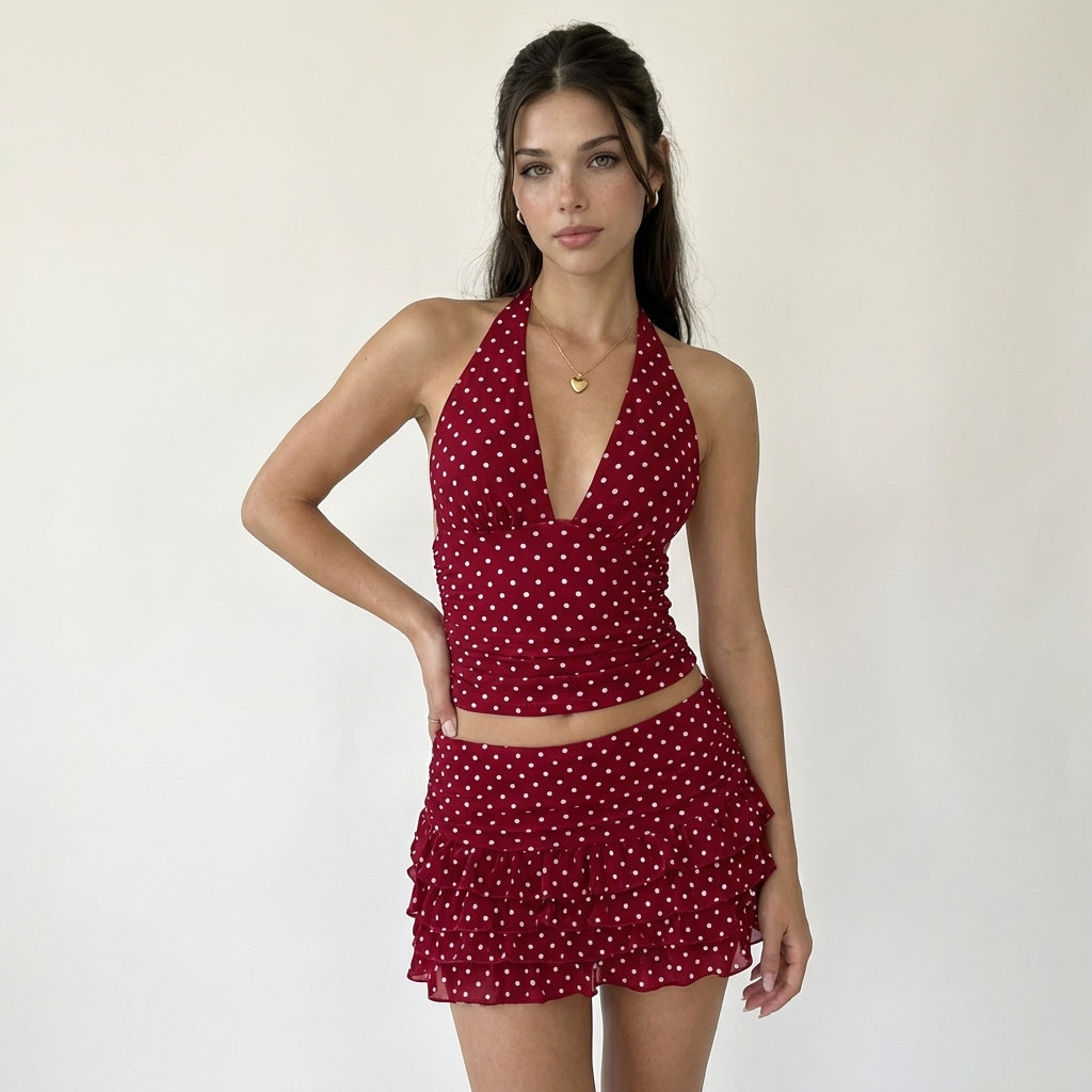 Cara's Polka Dot Halter Top and Skirt Set