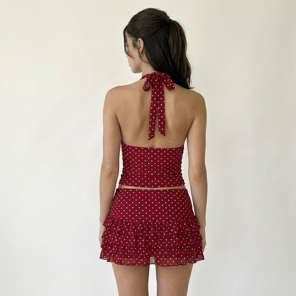 Cara's Polka Dot Halter Top and Skirt Set