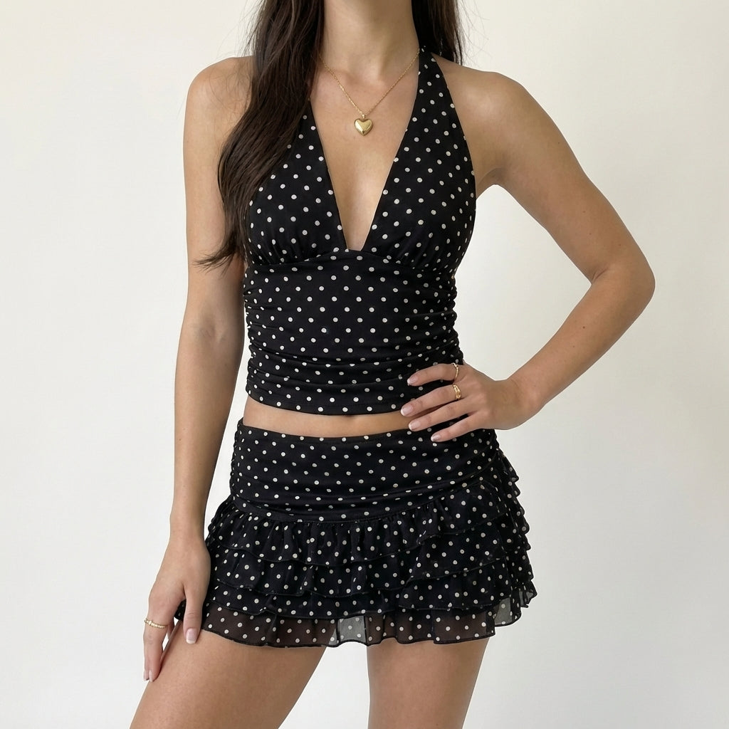 Cara's Polka Dot Halter Top and Skirt Set