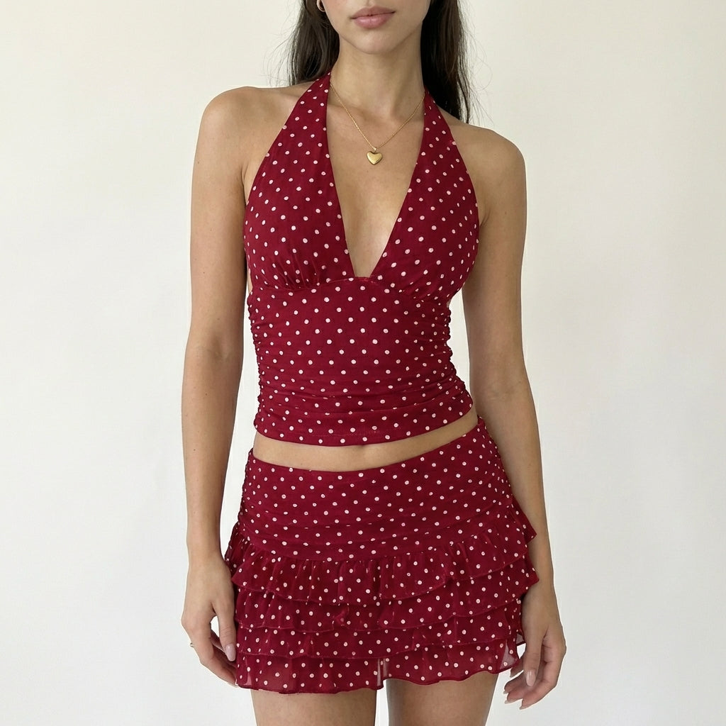 Cara's Polka Dot Halter Top and Skirt Set