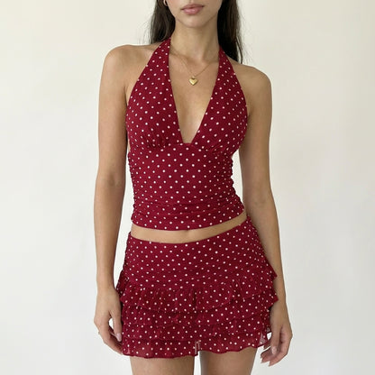 Cara's Polka Dot Halter Top and Skirt Set