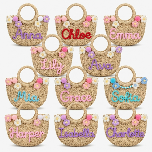 Custom Name Straw Summer Beach Tote Bag Handmade