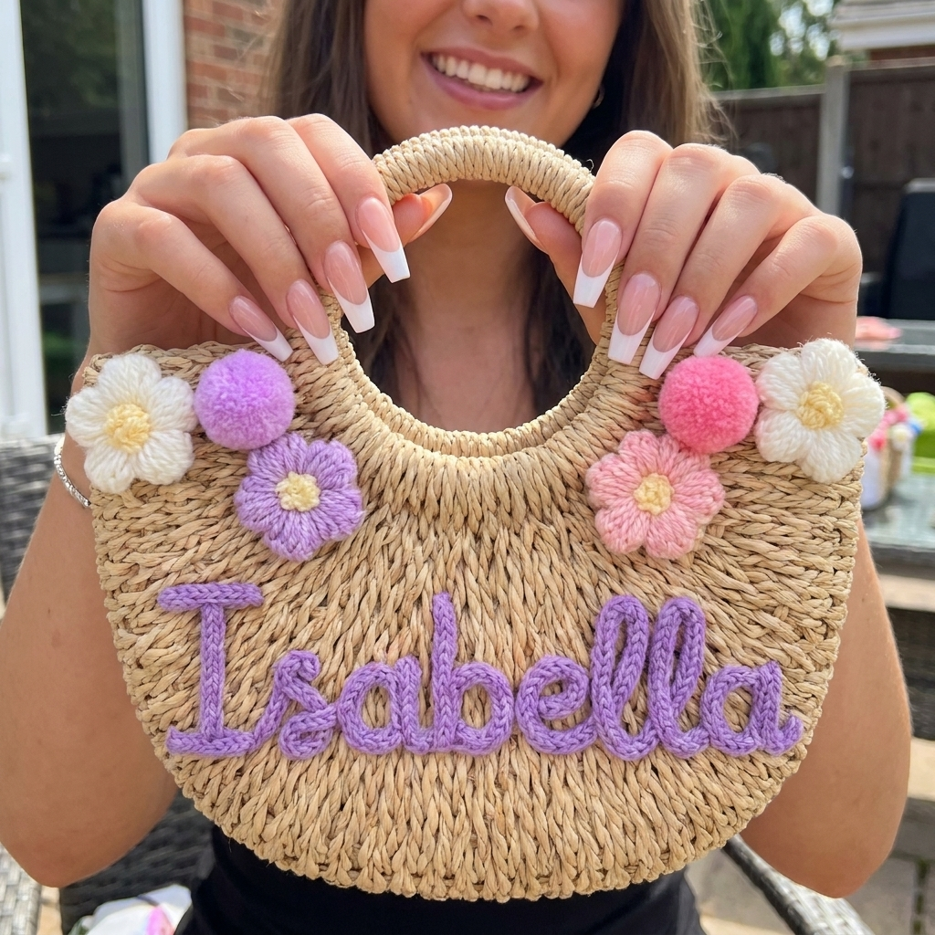 Custom Name Straw Summer Beach Tote Bag Handmade