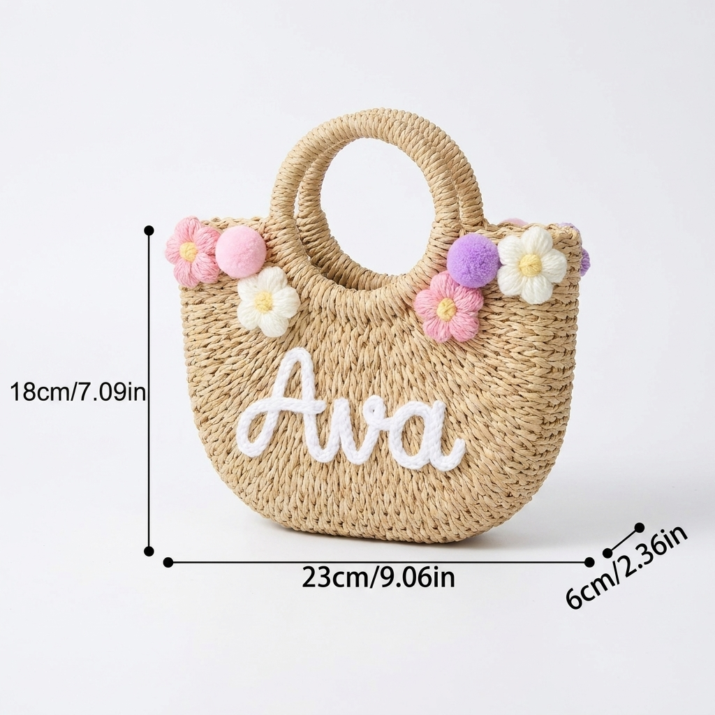 Custom Name Straw Summer Beach Tote Bag Handmade