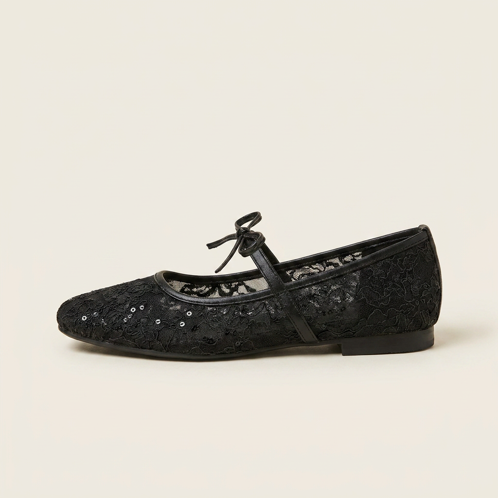 Blossom Lace Ballet Flat - Black