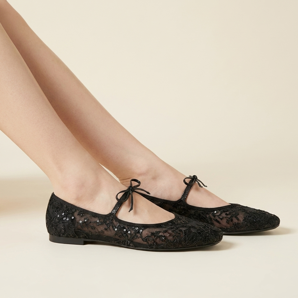 Blossom Lace Ballet Flat - Black
