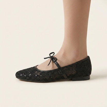 Blossom Lace Ballet Flat - Black
