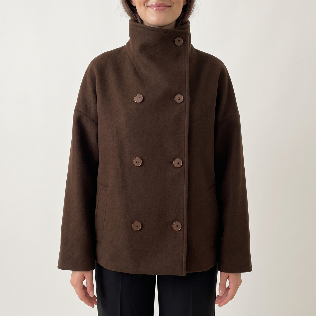 Aria High Collar Double Breasted Peacoat - Brown