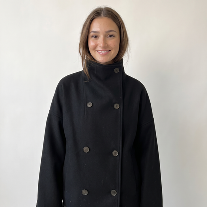 Aria High Collar Double Breasted Peacoat - Black