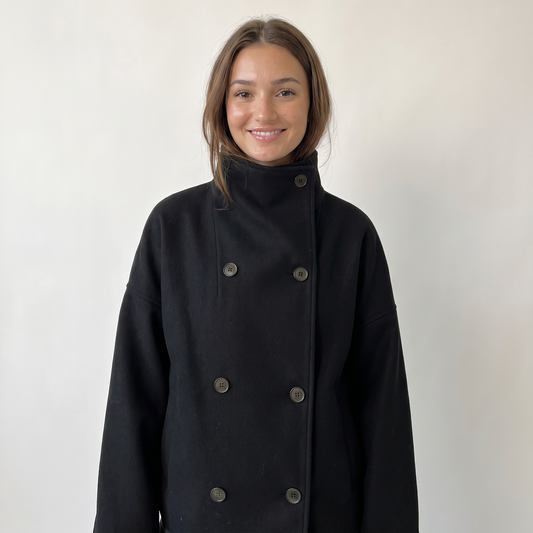 Aria High Collar Double Breasted Peacoat - Black