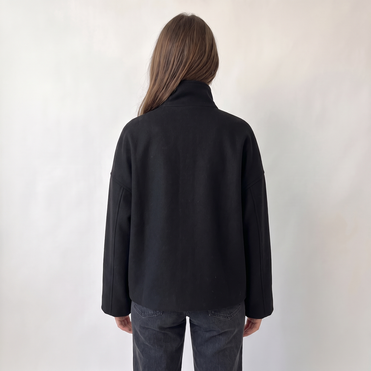 Aria High Collar Double Breasted Peacoat - Black
