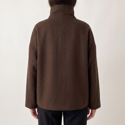 Aria High Collar Double Breasted Peacoat - Brown