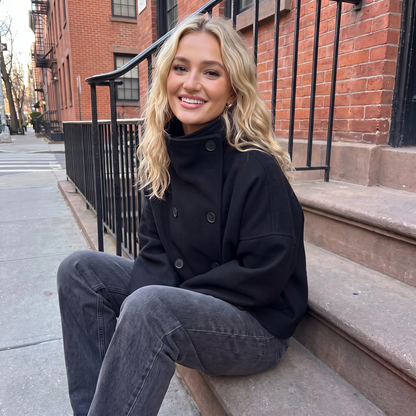 Aria High Collar Double Breasted Peacoat - Black