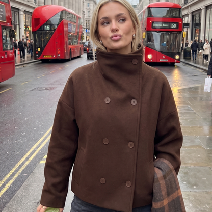 Aria High Collar Double Breasted Peacoat - Brown