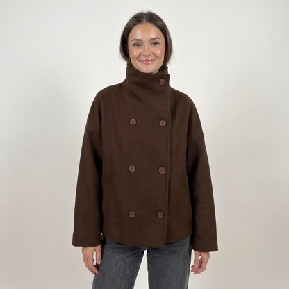 Aria High Collar Double Breasted Peacoat - Brown